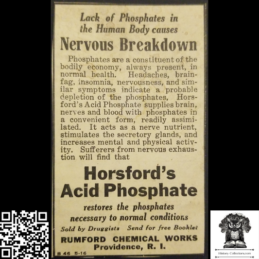 1917 Horsford's Acid Phosphate Print Advertisement - Nervous Breakdown - Pharmaceutical - Rumford Chemical Works - Providence Rhode Island