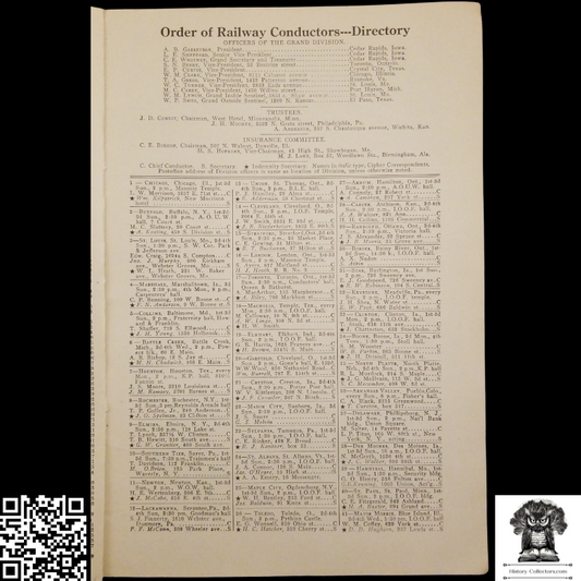 1917 Order Of Railway Conductors Directory - Ladies Auxiliary - Print Advertising - Reference - Research