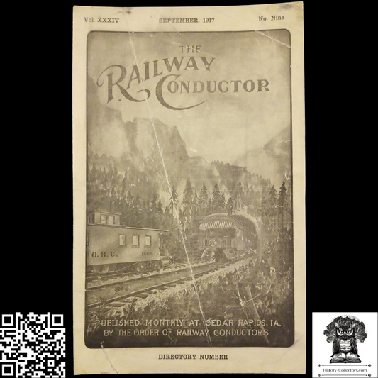 1917 Railway Conductor Publication Cover Only - Order Of Railway Conductors - Cedar Rapids Iowa - Ready For Framing - September - Hartman Furniture & Carpet Co Advertisement