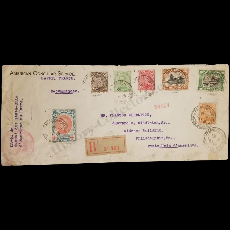 1918 WWI American Consular Cover - Belgian Govt In Exile - Havre France - Middleton Philadelphia Pennsylvania - Consulate Stationary - World War I Era - Ready For Framing