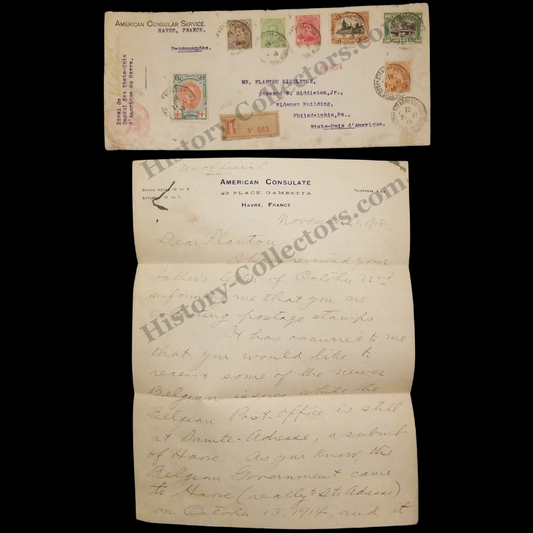 1918 WWI American Consular Cover - Belgian Govt In Exile - Havre France - Middleton Philadelphia Pennsylvania - Consulate Stationary - World War I Era - Ready For Framing