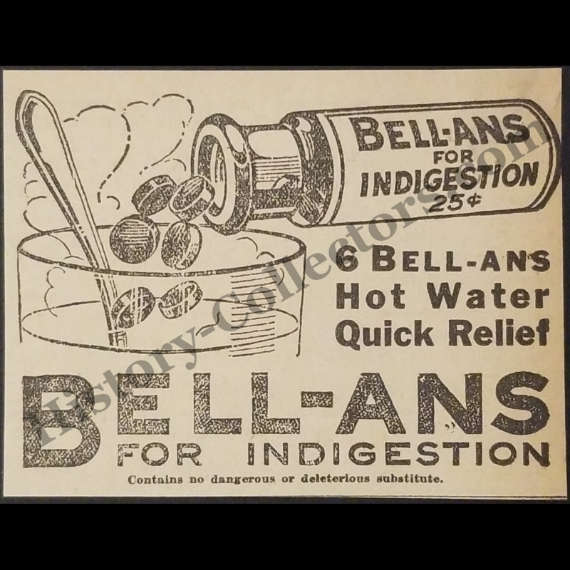 1919 Bell-Ans Indigestion Print Advertisement Clipping - Vintage Over The Counter Patent Medicine - Post WWI Era - Ready For Framing