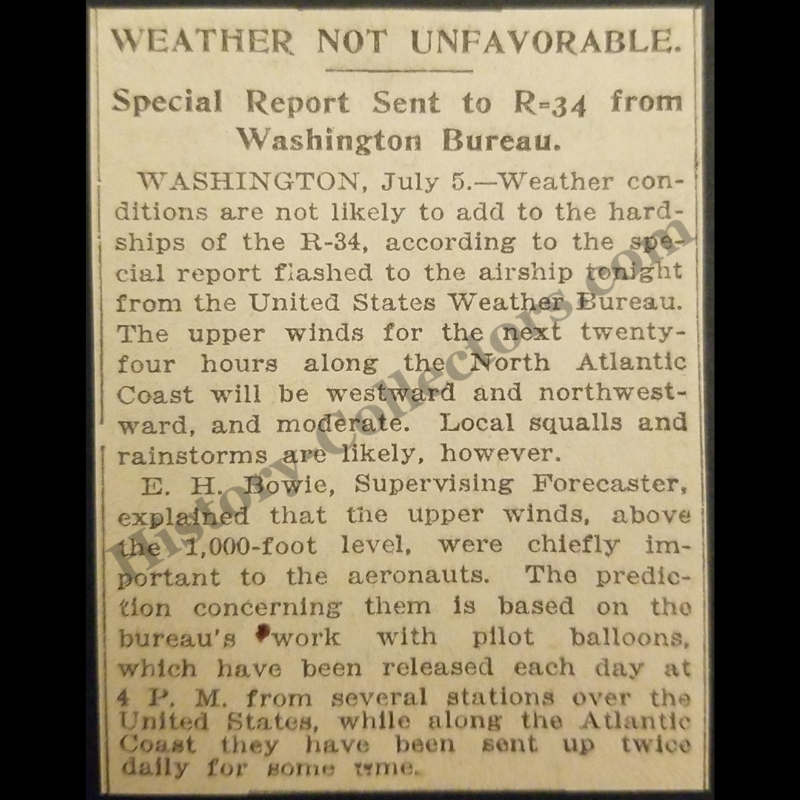 1919 Weather Report Sent To British Rigid Dirigible Airship R-34 Print Clipping