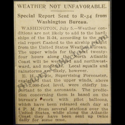 1919 Weather Report Sent To British Rigid Dirigible Airship R-34 Print Clipping