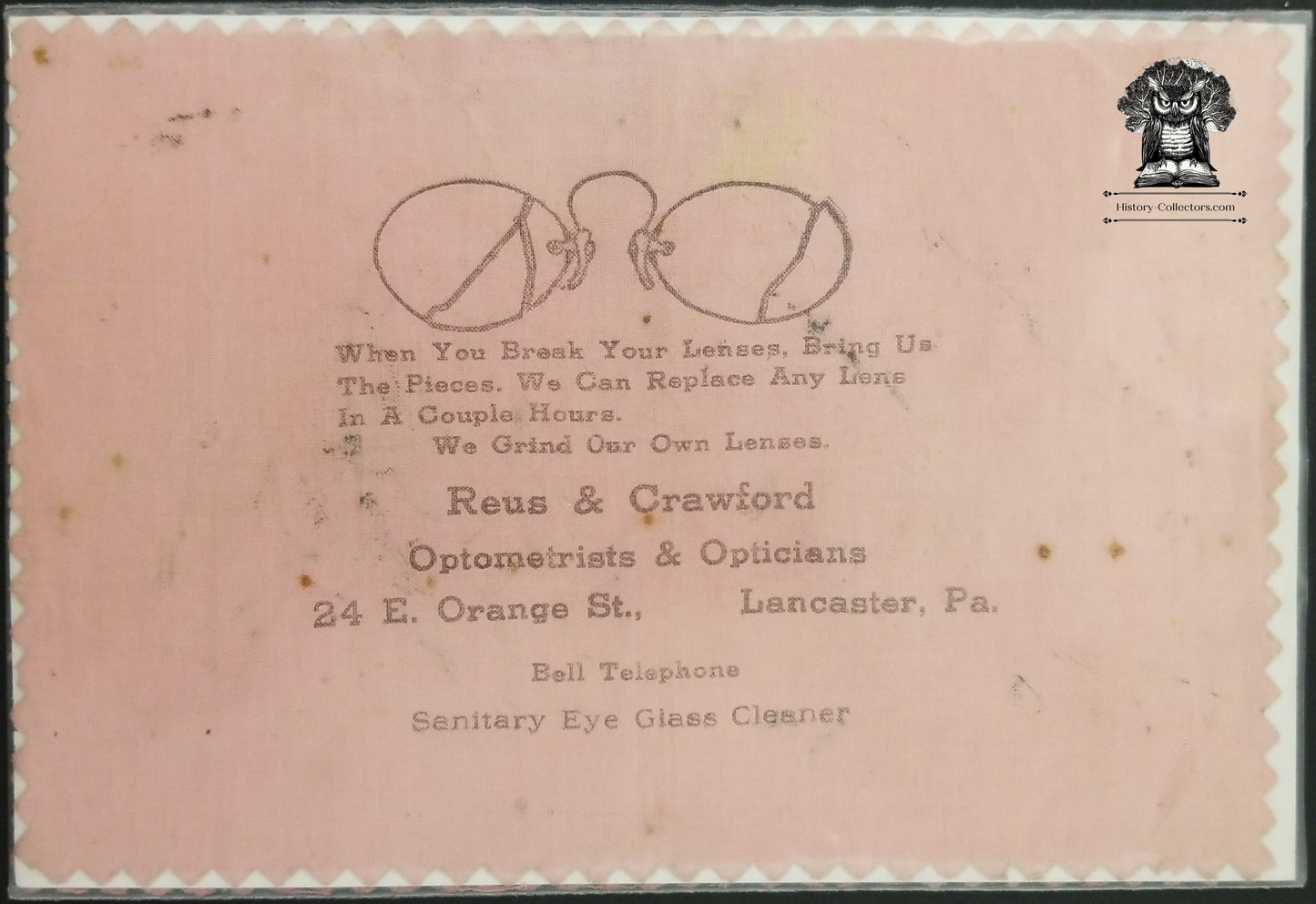 1920's Eye Glasses Cleaning Advertising Cloths Optometrist Opticians Kleeno X2 - Lancaster PA