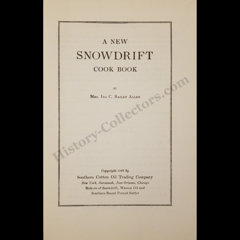 1922 Snowdrift Shortening Recipe Booklet Cook Book
