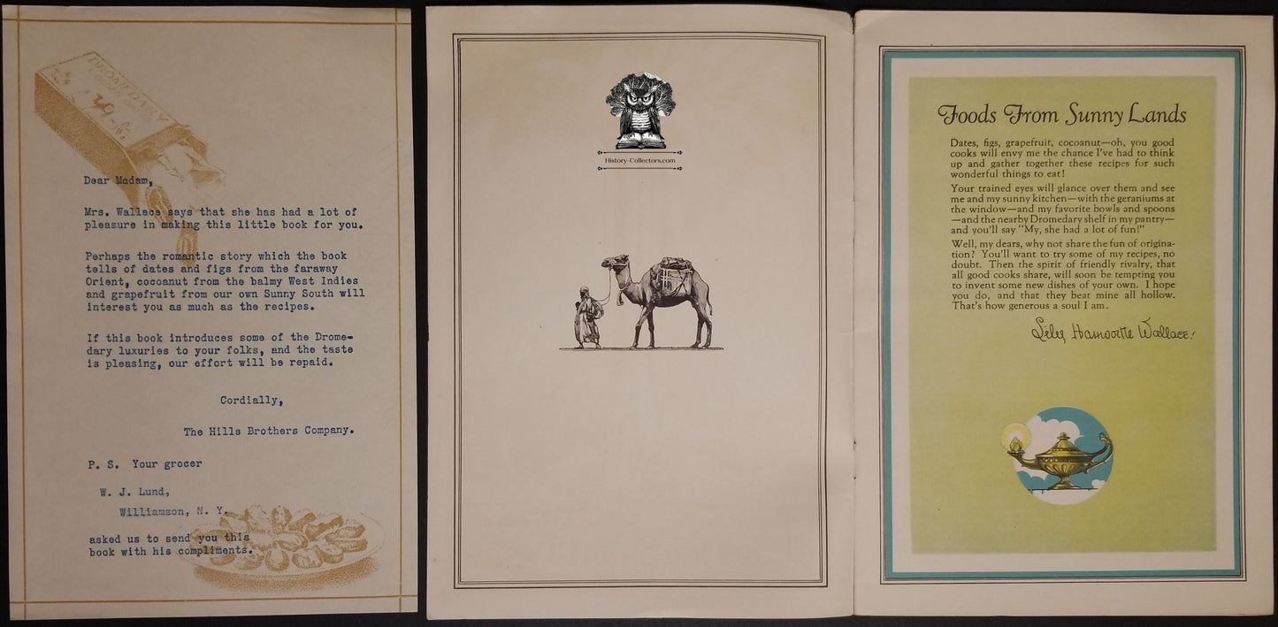 1925 Hills Brothers Dromedary Advertising Foods From Sunny Lands Recipe Booklet - WJ Lund Williamson NY - Orient Indies Dates Figs Coconut Grapefruit