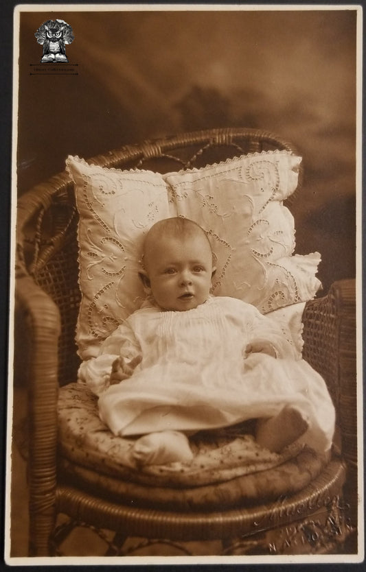 1925 RPPC Picture Postcard - Infant Baby Boy Bernard Harvey Lewis - AF Mueller New York - Vitava Stamp Box
