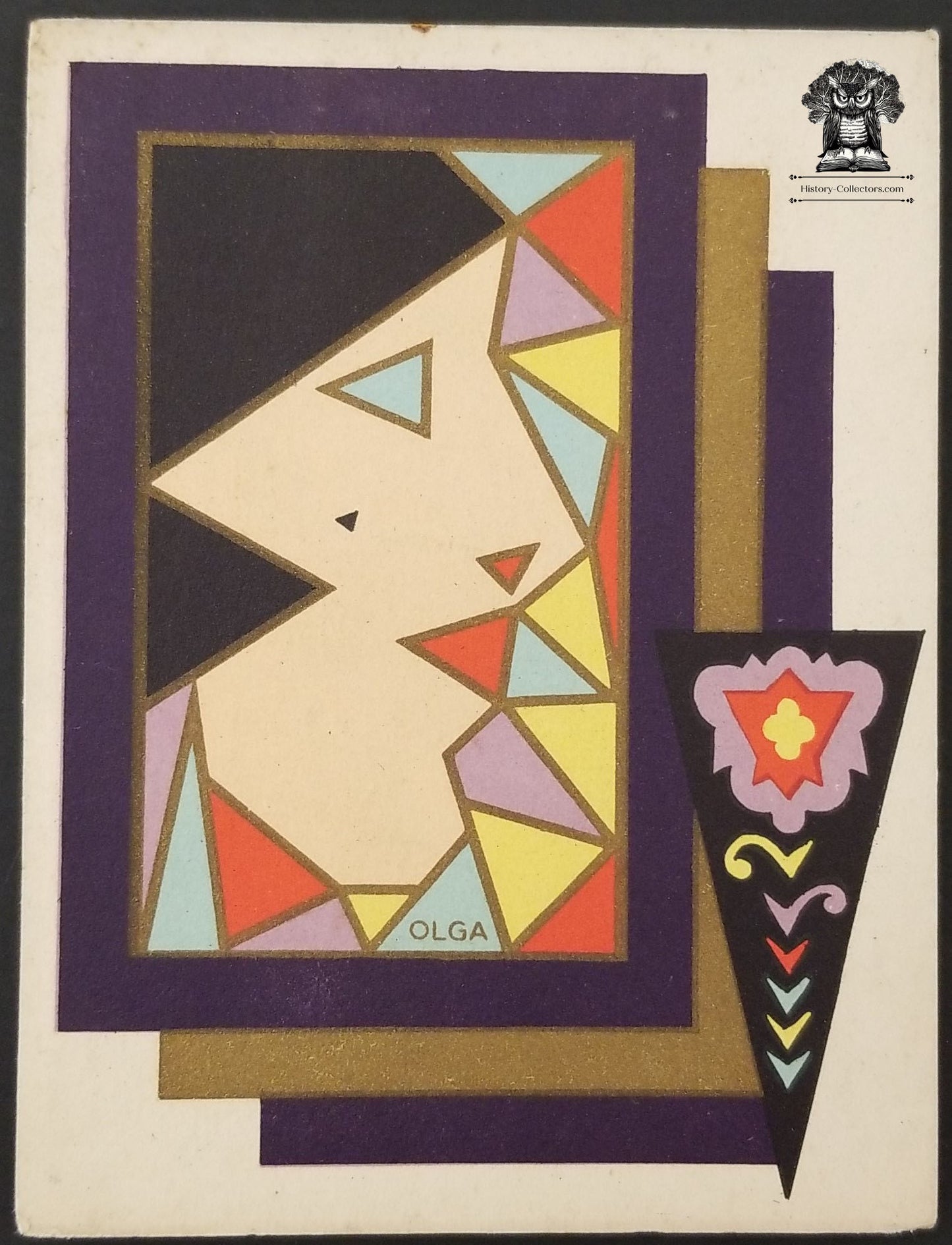 1926 Art Deco Bridge Tally Score Booklet - Olga Congress Pad - Stained Glass Woman