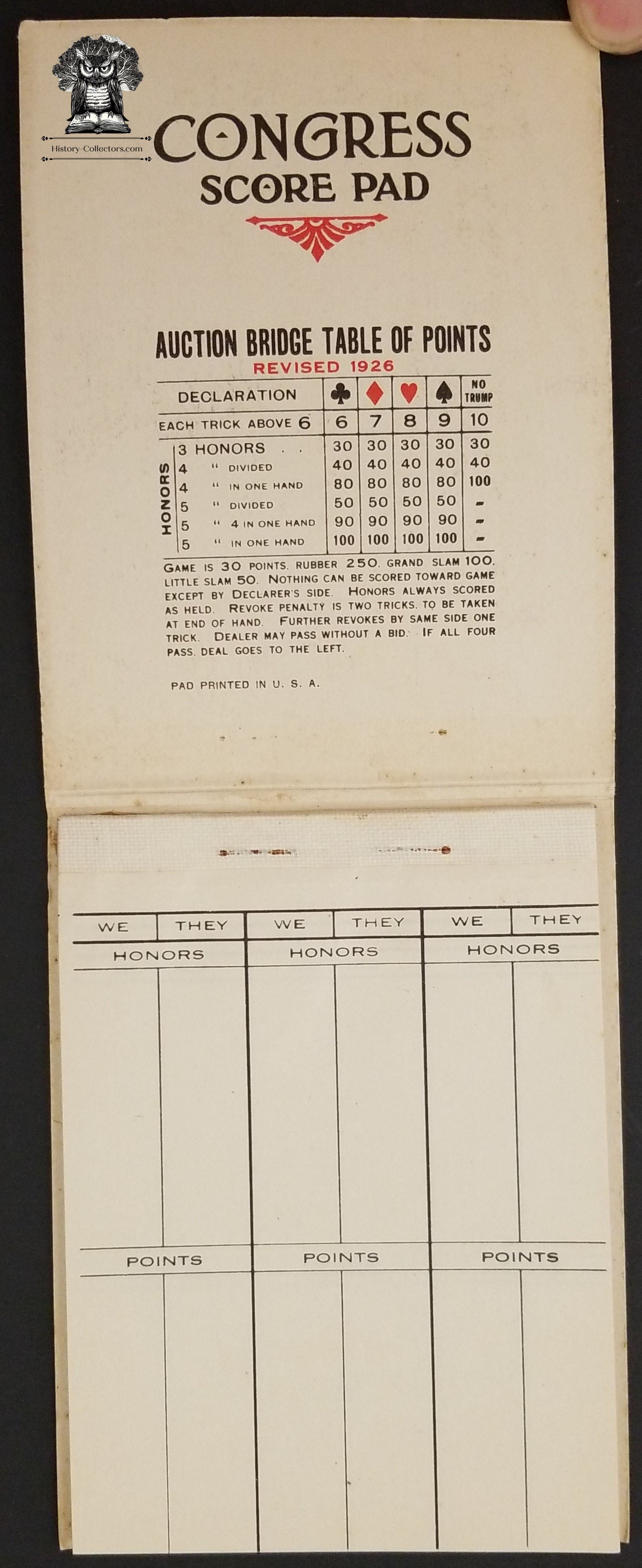 1926 Art Deco Bridge Tally Score Booklet - Olga Congress Pad - Stained Glass Woman