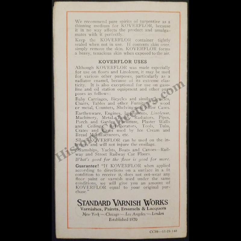 1928 Koverflor Color Chart Sales Brochure - Standard Varnish Works - Roaring Twenties - Ready For Framing