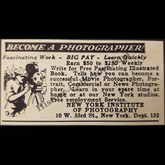 1928 New York Institute Of Photography Print Advertisement Clipping - 10 West 33rd St - Vocational Marketing - Roaring Twenties Era - Ready For Framing