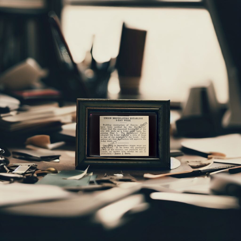 1928 Union Bricklayers Approve Five-Day Work Week Print Clipping - Denver Colorado - James J. Davis - U.S. Secretary Of Labor - Roaring Twenties Era - Ready For Framing