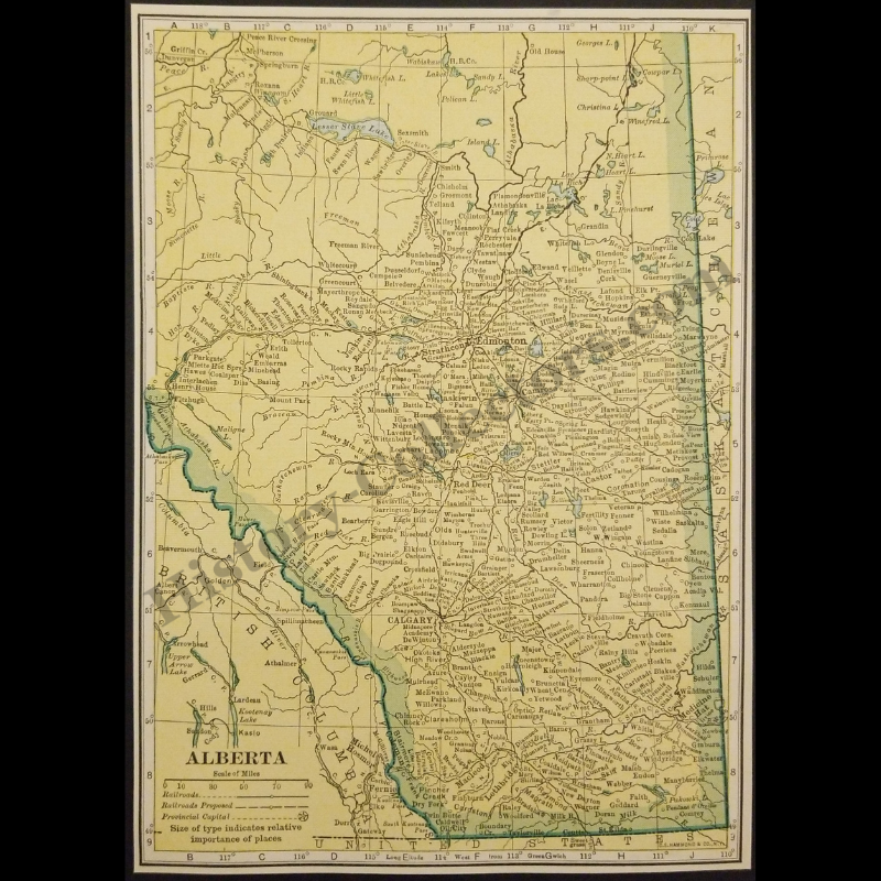 1929 Alberta Canada Map - C.S. Hammond And Company New York - Roaring Twenties Era - Ready For Framing