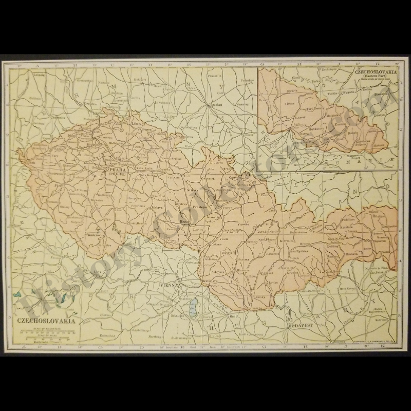 1929 Czechoslovakia Geography Map - C.S. Hammond And Company New York - Interwar Post-WWI Period - Roaring Twenties Era - Ready For Framing