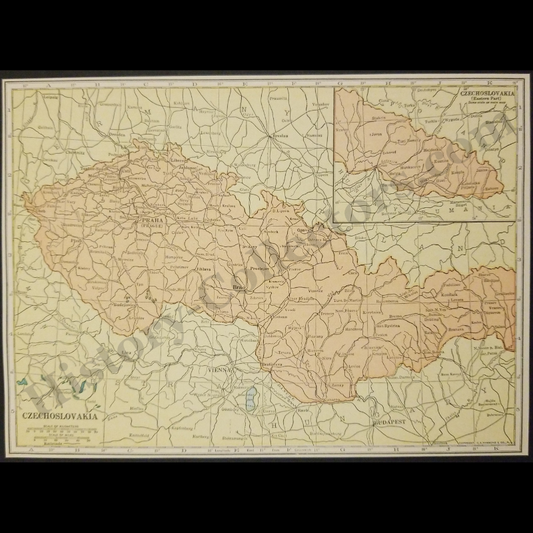 1929 Czechoslovakia Geography Map - C.S. Hammond And Company New York - Interwar Post-WWI Period - Roaring Twenties Era - Ready For Framing