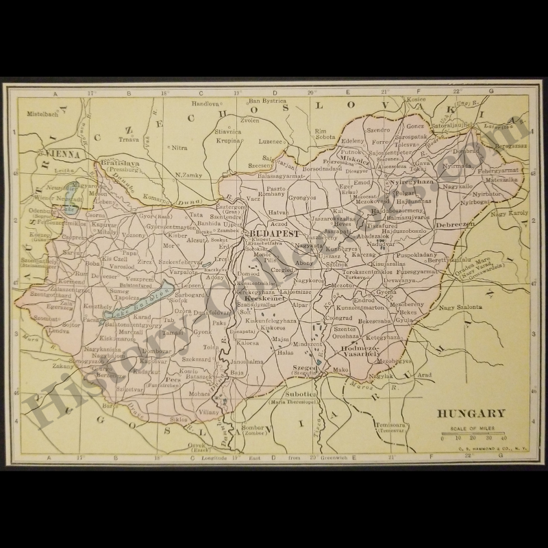 1929 Hungary Geography Map - C.S. Hammond And Company New York - Interwar Post-WWI Period - Roaring Twenties Era - Ready For Framing