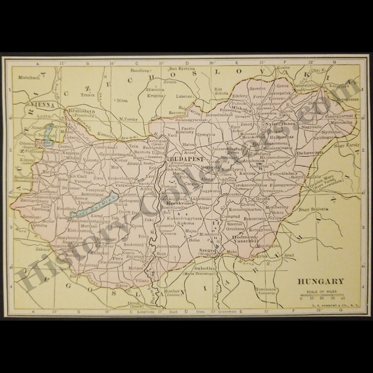 1929 Hungary Geography Map - C.S. Hammond And Company New York - Interwar Post-WWI Period - Roaring Twenties Era - Ready For Framing