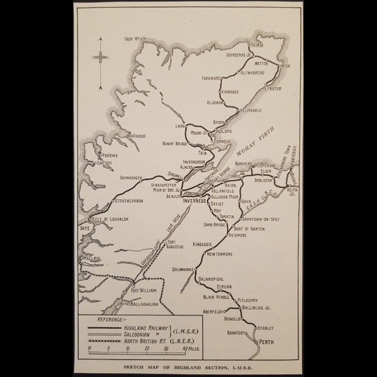 1929 London Midland And Scottish Railway LMSR Highland Section Sketch Map Print Clipping - Northern Scotland - Ready For Framing