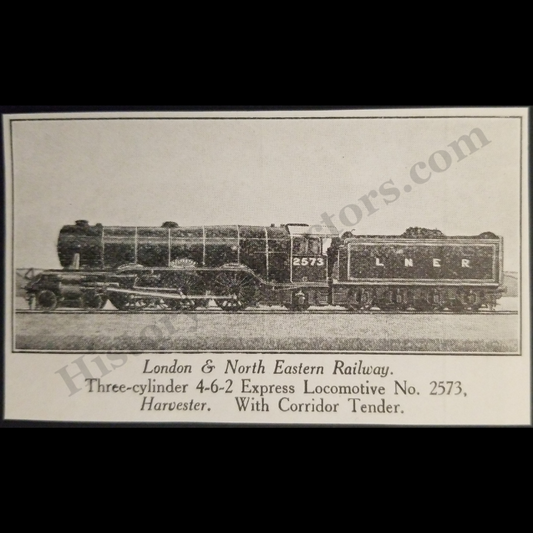 1929 London & North Eastern Railway Illustration Print Clipping - Locomotive No. 2573 "Harvester" - England - Ready For Framing