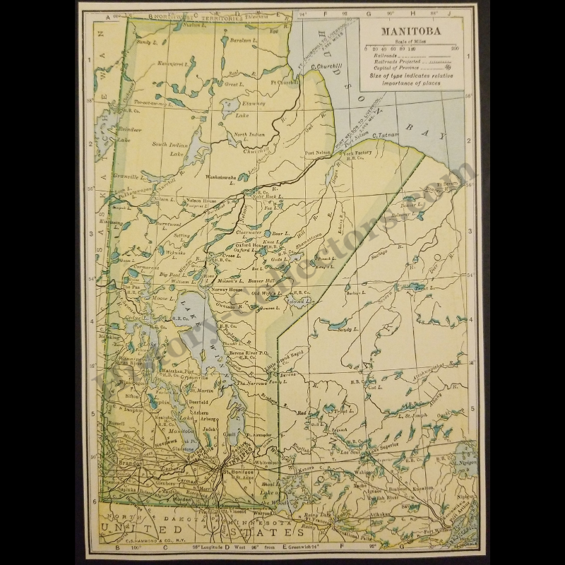 1929 Manitoba Canada Map - C.S. Hammond And Company New York - Lake Winnipeg - Hudson Bay - Fort Churchill - Port Nelson - Railroad Lines - Roaring Twenties Era - Ready For Framing