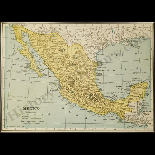 1929 Mexico Map - Post-Revolutionary Maximato Era - Railroad History - C.S. Hammond And Company New York - Roaring Twenties Era - Ready For Framing
