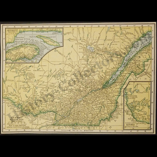 1929 Southern Quebec Canada Geography Map - C.S. Hammond And Company New York - St. Lawrence River - Railroad Lines - Roaring Twenties Era - Ready For Framing