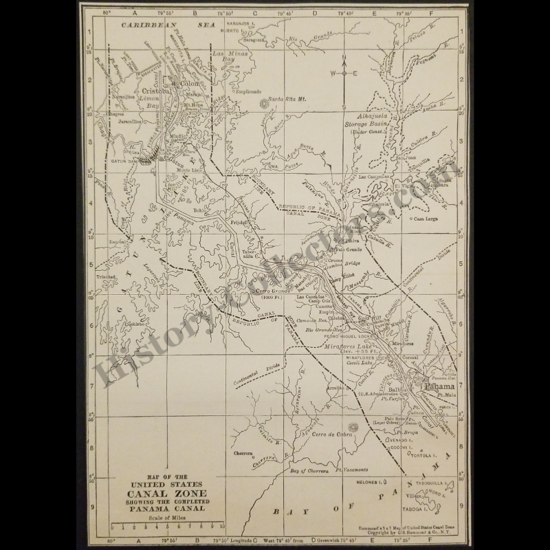 1929 United States Panama Canal Zone Map - Engineering Landmarks - Roaring Twenties Era - Ready For Framing