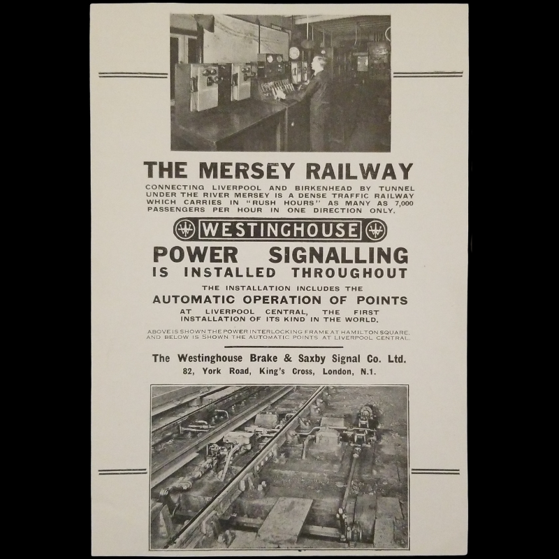 1929 Westinghouse Power Signalling System Print Advertisement Clipping - Westinghouse Brake & Saxby Signal Co - 82 York Road King's Cross London N.1 - Mersey Railway - Liverpool And Birkenhead England - Ready For Framing