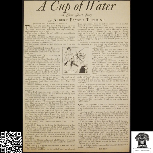 1931 A Cup Of Water Short Story Clipping Clipping - Albert Payson Terhune - Ready For Framing
