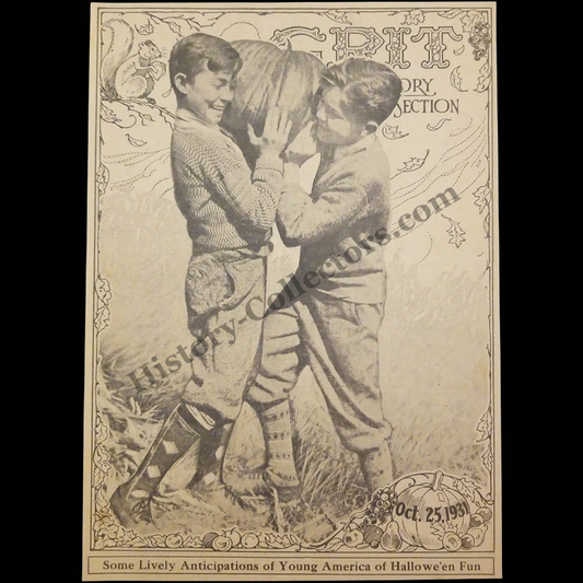 1931 Fall Halloween Pumpkin Americana Clipping - Great Depression Era - October 25 - Ready For Framing