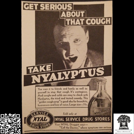 1931 Nyalptus Cough Syrup Print Advertisement Clipping -  Nyal Service Drug Stores - Great Depression Era - Ready For Framing