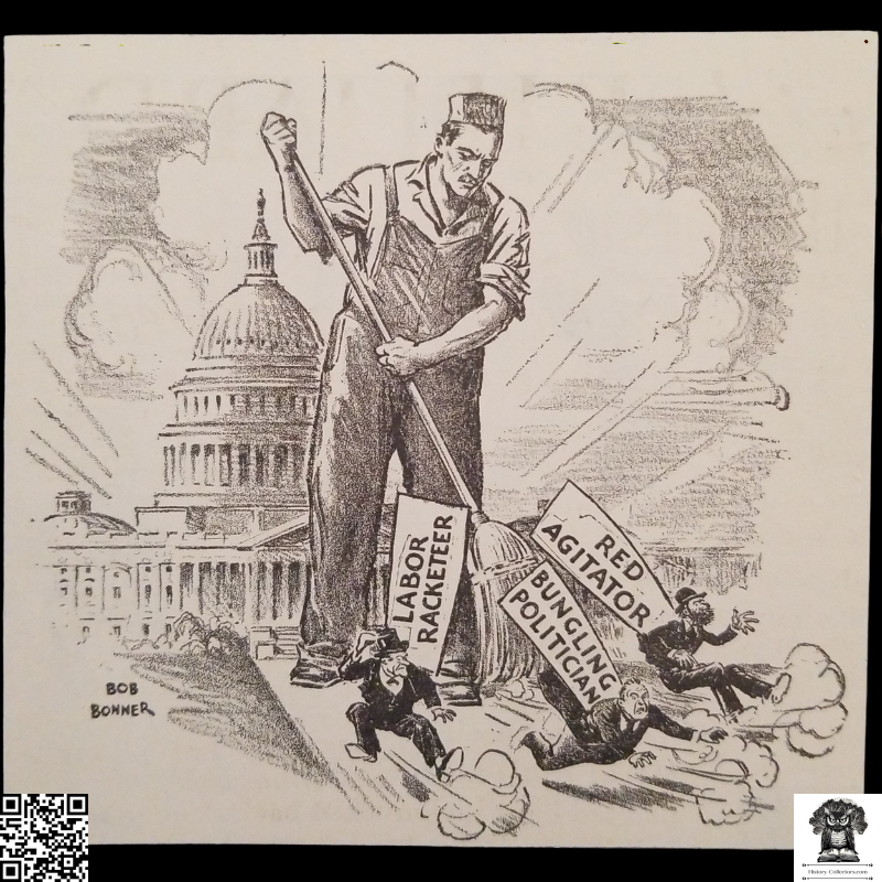 1931 Organized Labor Cleaning Washington D.C. Political Commentary Illustration Cartoon - Bob Bonner - Great Depression - U.S. Capitol