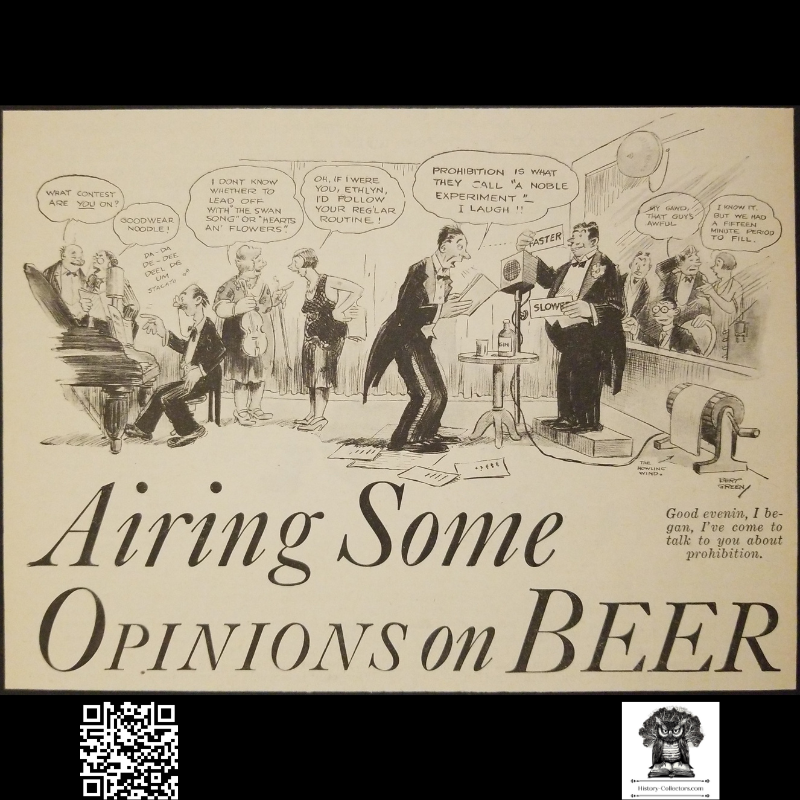 1931 Prohibition Satire Illustration Clipping - Bert Green - Great Depression Radio Show - Opinions On Beer - Ready For Framing