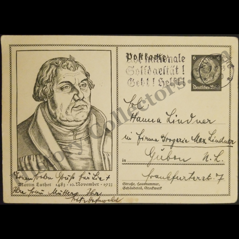 1933 Martin Luther Birth Commemorative Postcard - Six Reichspfennig Deutsches Reich Postage Pre-Printed Stamp - National Solidarity Slogan Postal Cancel - Nazi Germany - Nuremberg December 7 - Ready For Framing