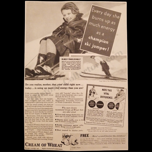 1934 Cream Of Wheat Print Advertising Clipping - Happy Cereal Bowl Club - Great Depression Era - Ready For Framing