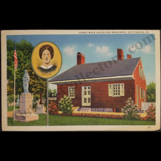 1934 Jane Wade House And Monument Gettysburg Pennsylvania Linen Postcard - Civil War History - Great Depression Era - Ready For Framing