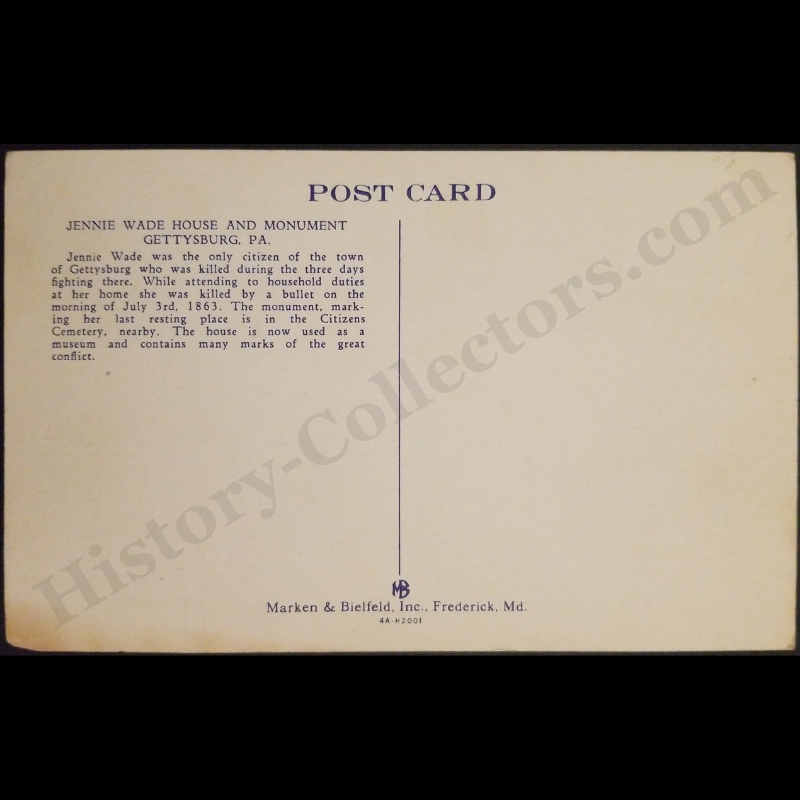 1934 Jane Wade House And Monument Gettysburg Pennsylvania Linen Postcard - Civil War History - Great Depression Era - Ready For Framing
