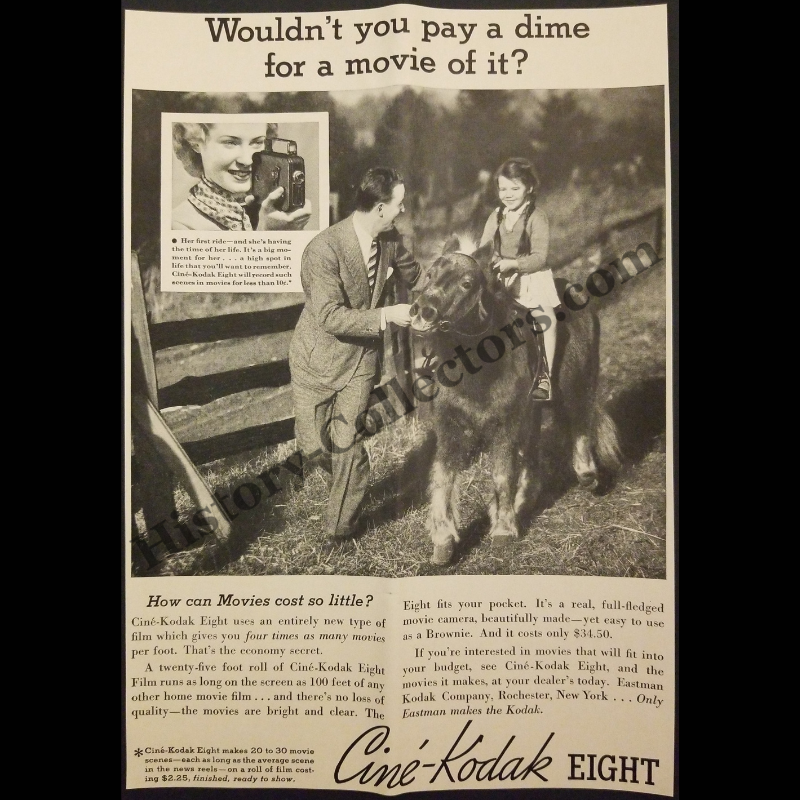 1935 Ciné-Kodak 8MM Camera Print Advertisement Clipping - Eastman Kodak - Rochester New York - Great Depression Era - Ready For Framing