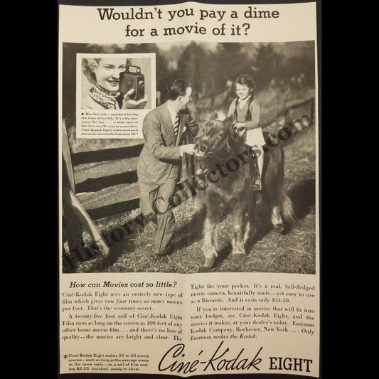 1935 Ciné-Kodak 8MM Camera Print Advertisement Clipping - Eastman Kodak - Rochester New York - Great Depression Era - Ready For Framing