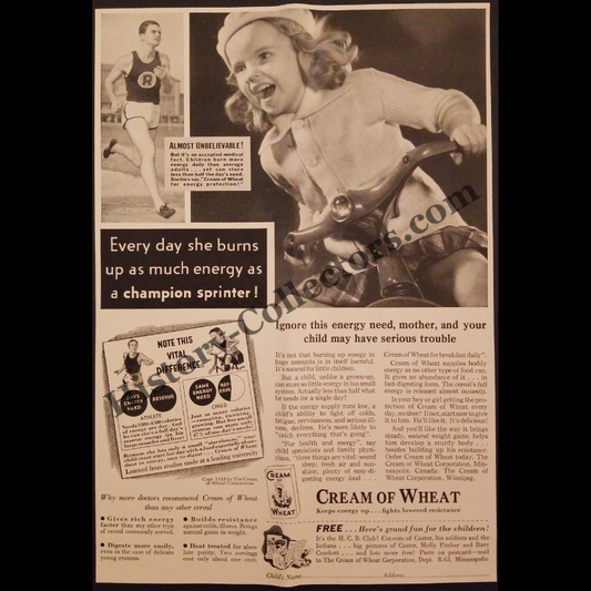 1935 Cream Of Wheat Print Advertisement Clipping - Food Marketing History - Great Depression Era - Ready For Framing