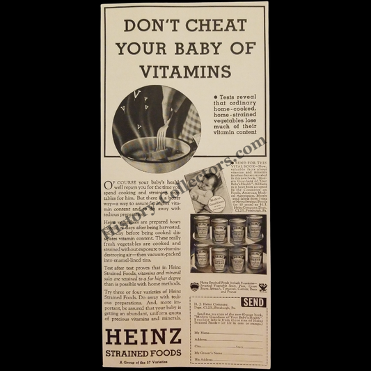 1935 Heinz Strained Foods Print Advertising Clipping - Baby Food - Great Depression Era - Ready For Framing