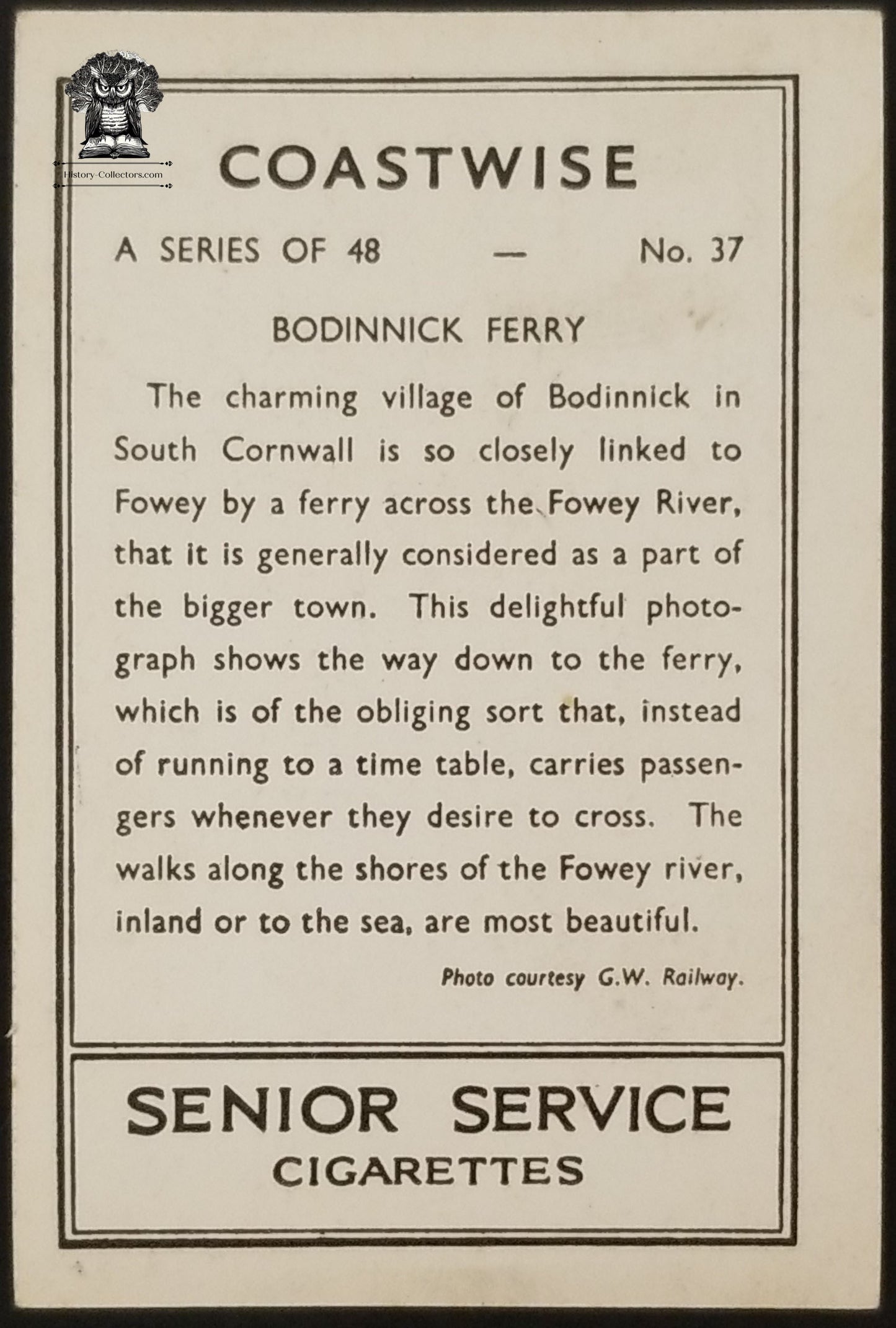 1939 UK Coastwise Senior Service Cigarettes Bodinnick Ferry Trading Card - Japan Tobacco