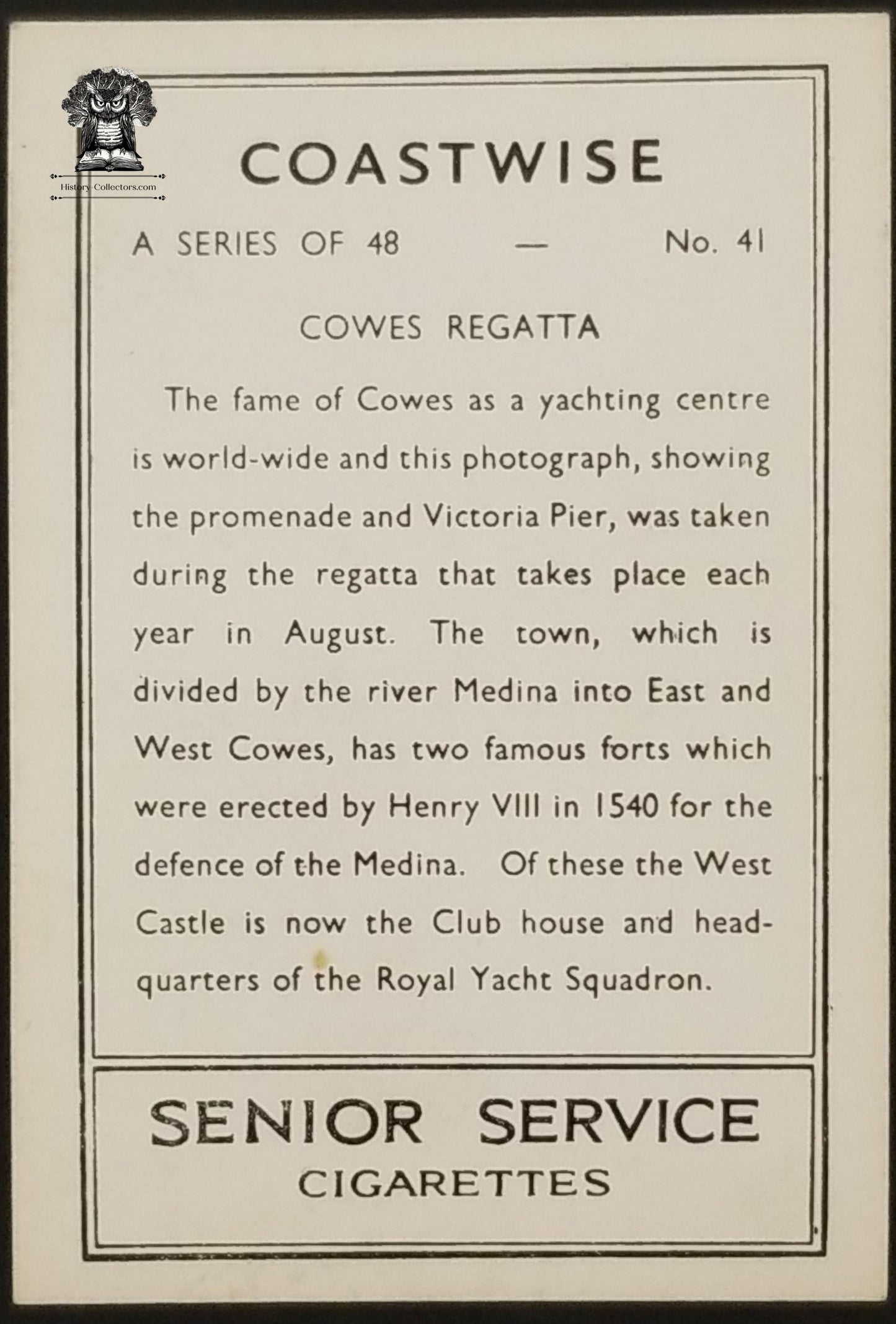 1939 UK Coastwise Senior Service Cigarettes Cowes Regatta Trading Card - Japan Tobacco