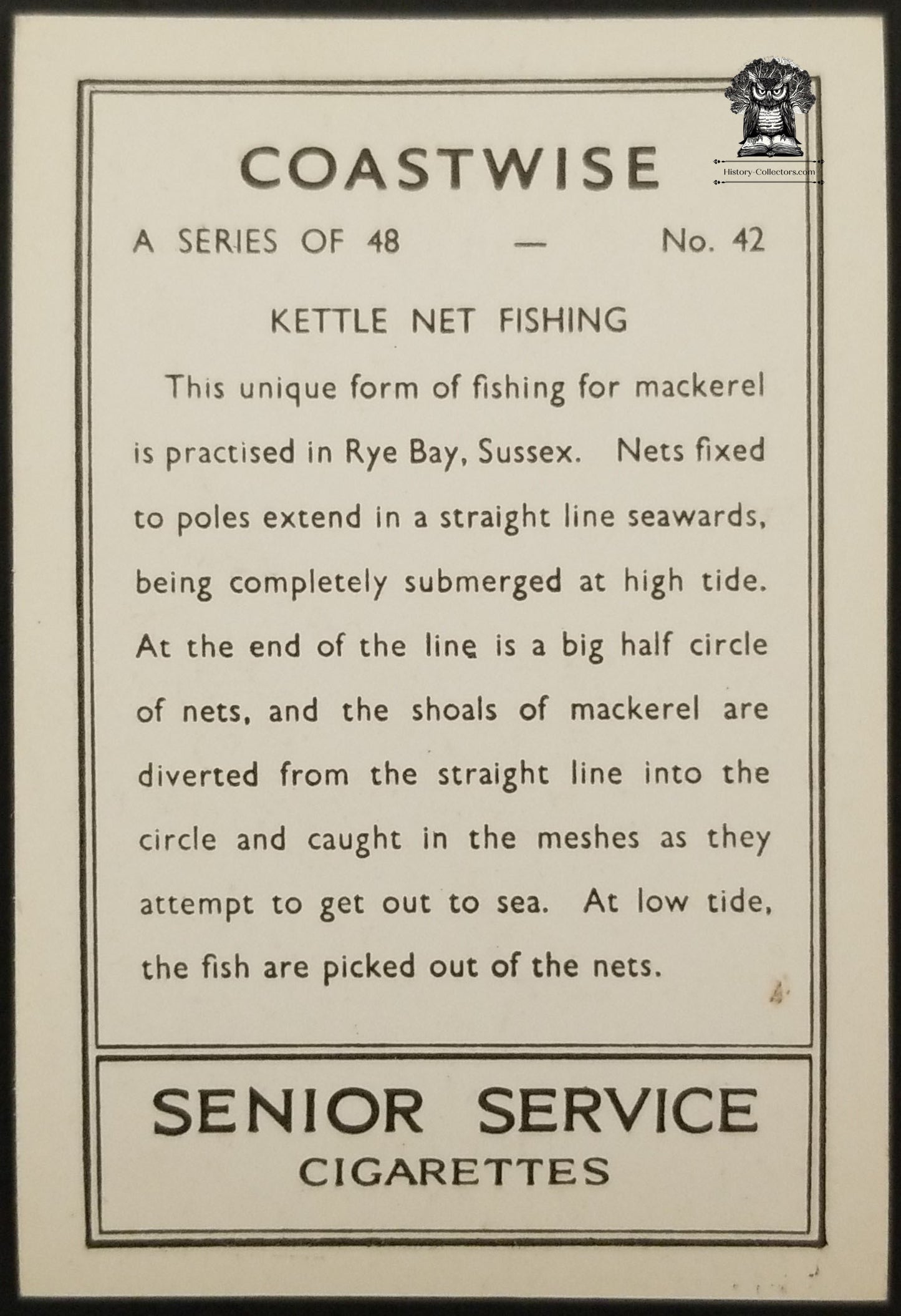 1939 UK Coastwise Senior Service Cigarettes Kettle Net Fishing Trading Card - Japan Tobacco