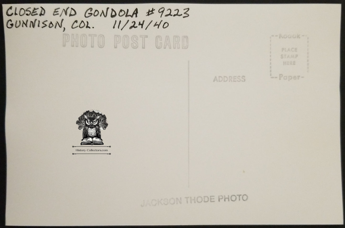 1940 RPPC Picture Postcard - D&R G.W. Railroad Gondola Train Car 9223 - Gunnison Colorado Photographer Jackson Thode - Kodak Stamp Box