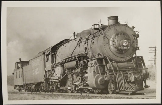 1941 RPPC Picture Postcard - AT & SF Railroad Coal Steam Engine Santa Fe 3815 - Littleton Colorado W/ Caboose - Photographer Kindig