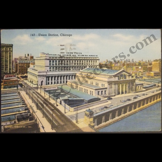 1941 Union Station Chicago Illinois Linen Postcard - Earl Gordon Company 1924 - Kenneth Gordon 420 Richmond Street Fleetwood Pennsylvania - World War II Era - Ready For Framing