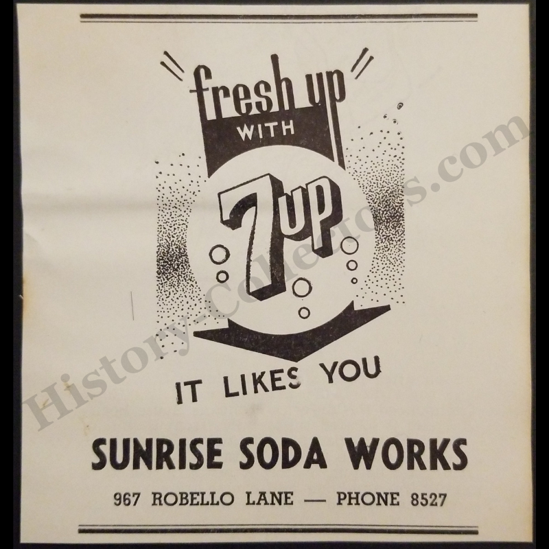 1942 7-Up Print Advertisement Clipping - Fresh Up - It Likes You - Sunrise Soda Works - 967 Robello Lane Honolulu Hawaii - World War II Era - Ready For Framing