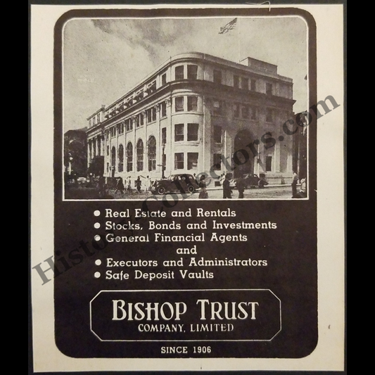 1942 The Bishop Trust Company Limited Print Advertisement Clipping - Honolulu Hawaii - World War II Era - Ready For Framing
